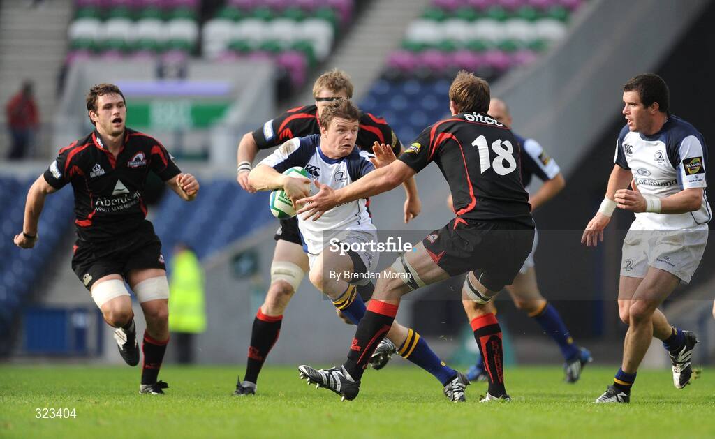 11 October 2008; Brian O'Driscoll, Leinster, attempts to break through the tackle of Ben Gissing, Edinburgh. Heineken Cup, Pool 2, Round 1, Edinburgh v Leinster, Murrayfield, Edinburgh, Scotland. Picture credit: Brendan Moran / SPORTSFILE