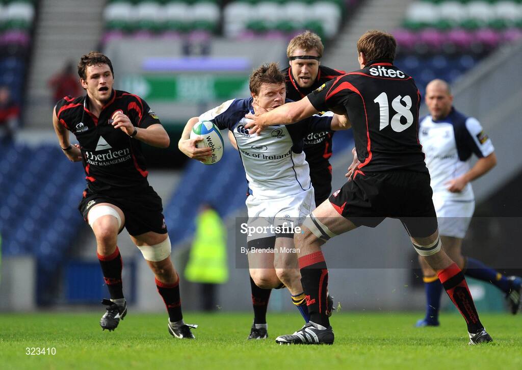 11 October 2008; Brian O'Driscoll, Leinster, is tackled by Ben Gissing, Edinburgh. Heineken Cup, Pool 2, Round 1, Edinburgh v Leinster, Murrayfield, Edinburgh, Scotland. Picture credit: Brendan Moran / SPORTSFILE