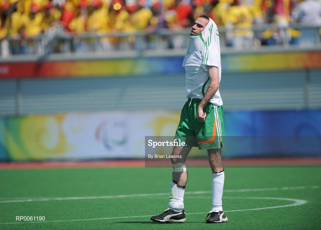 10 September 2008; Ireland's Alan O'Hara after the match. Ireland lost their match 7-0 and will face Great Britain in their final group match this coming Friday the 12th. Beijing Paralympic Games 2008, Ireland v Ukraine, 7-A-Side Soccer, First Round, Group B, Match 6, Olympic Green Hockey Field A, Beijing, China. Picture credit: Brian Lawless / SPORTSFILE