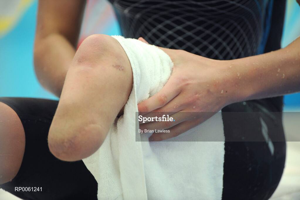 11 September 2008; A swimmer dries herself after a heat. Beijing Paralympic Games 2008, National Aquatic Centre, Olympic Green, Beijing, China. Picture credit: Brian Lawless / SPORTSFILE