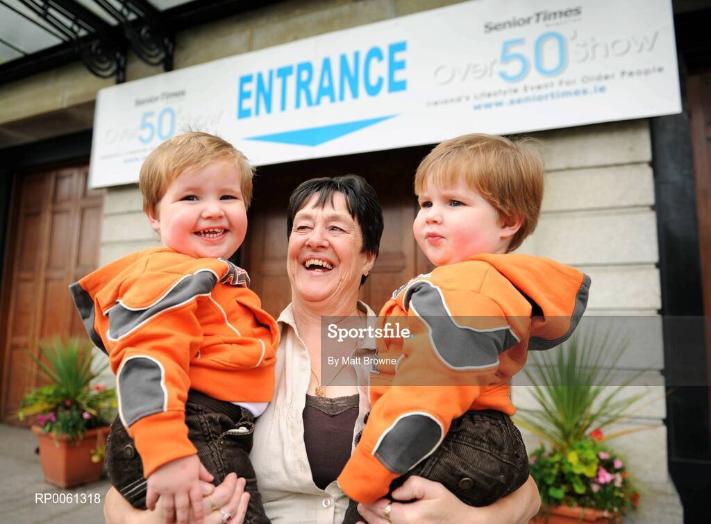 9 October 2008; Breda Sargent, from Crumlin, with 2 of her 16 grandchildren, twin boys Eoin, left, and Evan aged 2 who gathered at the Over 50's Show in the RDS to hear details of the 2009 Granny of the Year competition in aid of Special Olympics Ireland. Nomination forms will be available at the Over 50's Show in the RDS, which runs from Friday until Sunday. Nomination forms can also be downloaded from www.specialolympics.ie. Picture credit: Matt Browne / SPORTSFILE