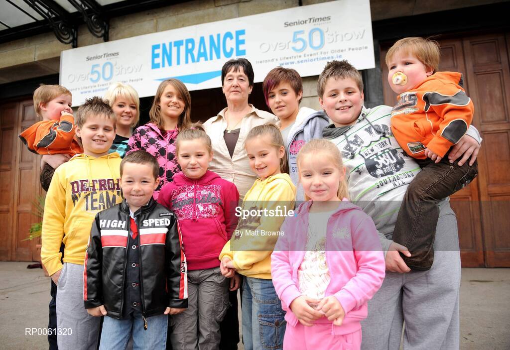 9 October 2008; Breda Sargent, from Crumlin, with 11 of her 16 grandchildren, from left, Eoin, Aaron, Danni, Gordan, Dawn, Robyn, Georgie, Shauna, Katie, Curtis and Evan who gathered at the Over 50's Show in the RDS to hear details of the 2009 Granny of the Year competition in aid of Special Olympics Ireland. Nomination forms will be available at the Over 50's Show in the RDS, which runs from Friday until Sunday. Nomination forms can also be downloaded from www.specialolympics.ie. Picture credit: Matt Browne / SPORTSFILE