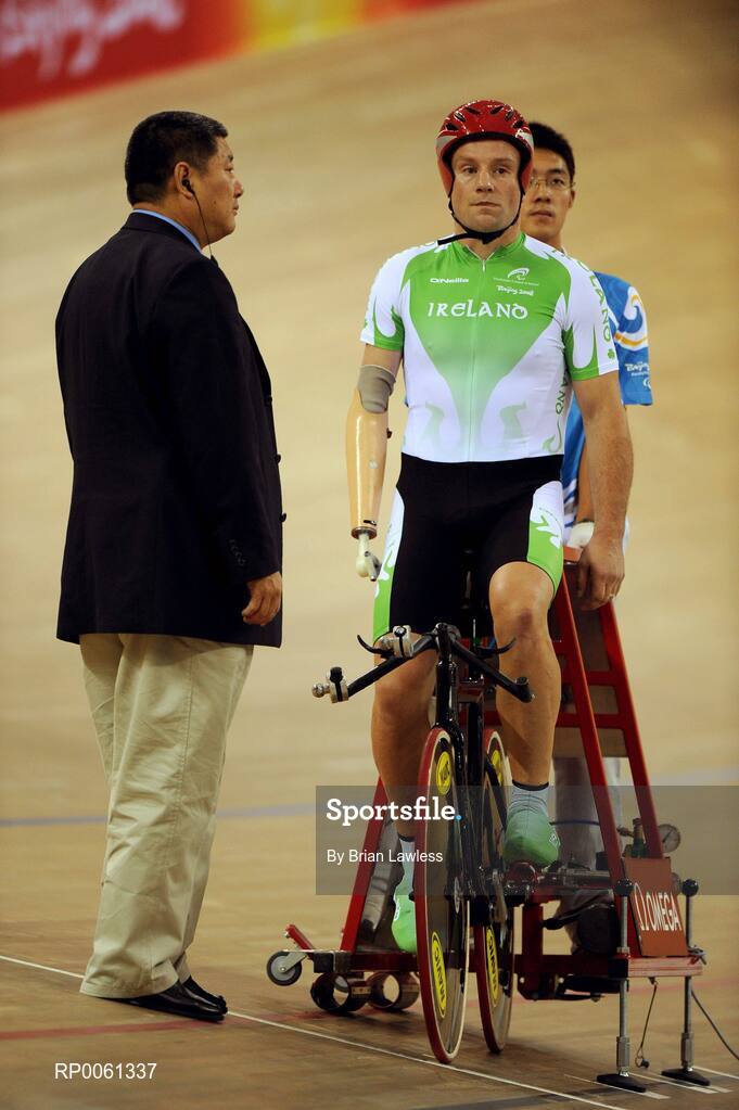 8 September 2008; Cathal Miller, from Artane, Dublin, awaits the start of the Men's 4km Individual Pursuit (LC1) Qualifier. Cathal finished 5th in a time of 4.53:969 setting a new Irish Record and personal best, smashing his existing record by over 7 seconds. Beijing Paralympic Games 2008, Men's 4km Individual Pursuit (LC1) Qualifier, Laoshan Velodrome, Shijingshan District, Beijing, China. Picture credit: Brian Lawless / SPORTSFILE