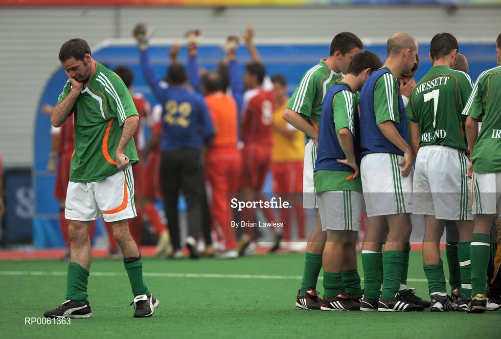 8 September 2008; Ireland's Alan O'Hara reacts after defeat. Beijing Paralympic Games 2008, Ireland v Iran, 7-A-Side Soccer, First Round, Group B, Olympic Green Hockey Field A, Beijing, China. Picture credit: Brian Lawless / SPORTSFILE
