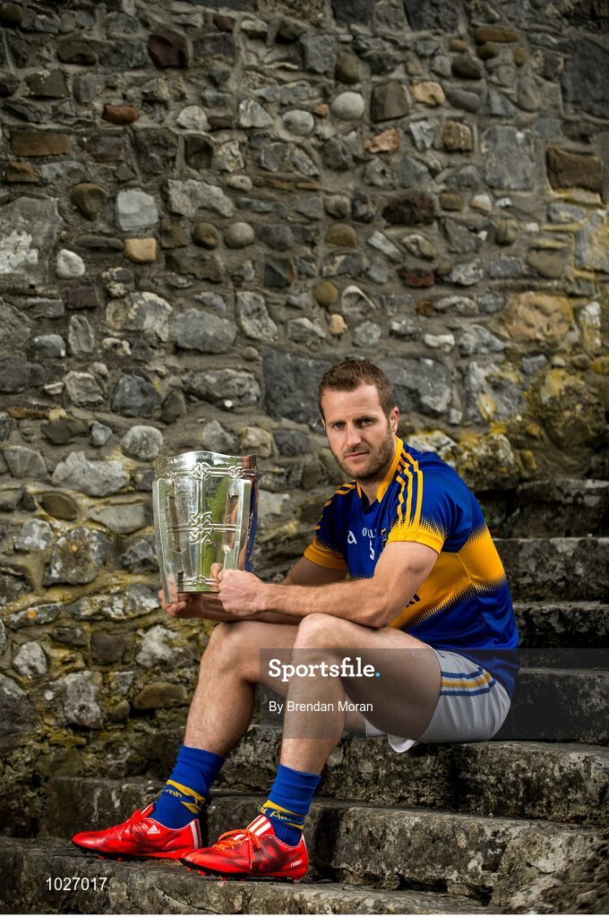 14 July 2015; In attendance at the launch of the GAA Hurling All-Ireland Senior Championship Series 2015 is Kieran Bergin, Tipperary, with the Liam MacCarthy Cup. St Canice's Cathedral, Kilkenny. Picture credit: Brendan Moran / SPORTSFILE