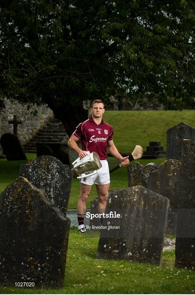 14 July 2015; In attendance at the launch of the GAA Hurling All-Ireland Senior Championship Series 2015 is Andy Smith, Galway, with the Liam MacCarthy Cup. St Canice's Cathedral, Kilkenny. Picture credit: Brendan Moran / SPORTSFILE