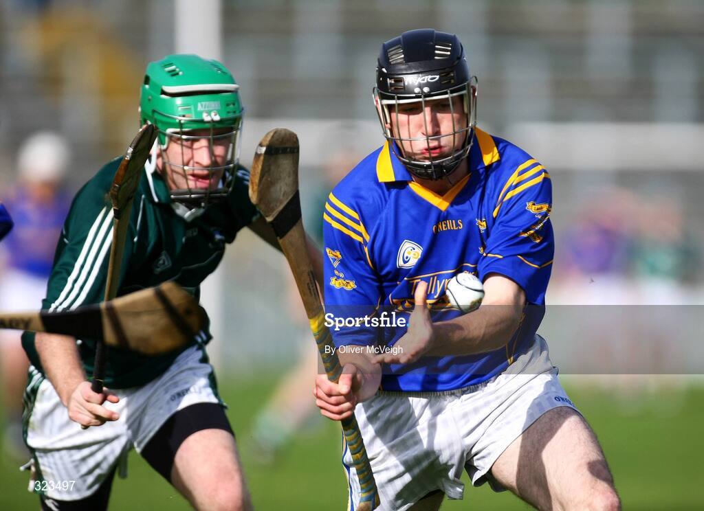 12 October 2008; Francis McMullan, Keady Lamh Dhearg, in action against Christopher Braniff, Ballygalget John Mitchels. AIB Ulster Club Senior Hurling Championship Semi-Final, Ballygalget John Mitchels v Keady Lamh Dhearg, Casement Park, Belfast, Co. Antrim. Picture credit: Oliver McVeigh / SPORTSFILE