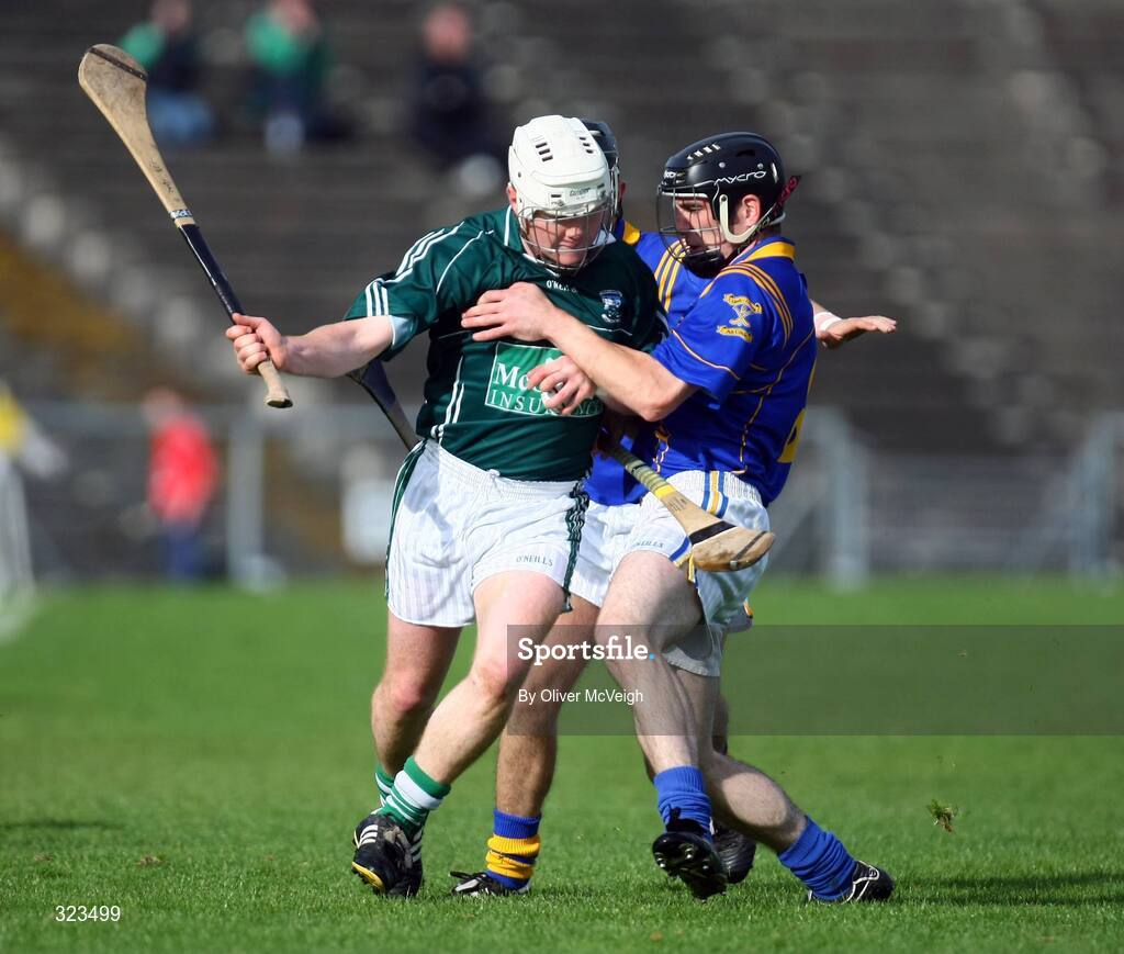 12 October 2008; Stephen Clarke, Ballygalget John Mitchels, in action against Francis McMullan, Keady Lamh Dhearg. AIB Ulster Club Senior Hurling Championship Semi-Final, Ballygalget John Mitchels v Keady Lamh Dhearg, Casement Park, Belfast, Co. Antrim. Picture credit: Oliver McVeigh / SPORTSFILE