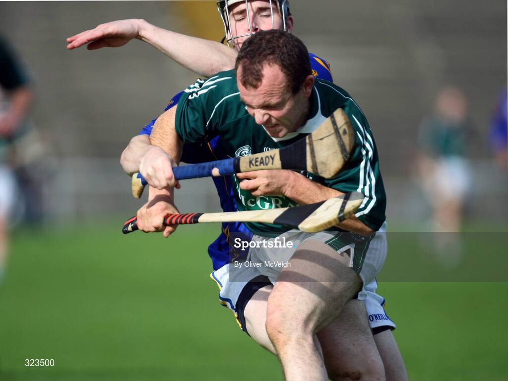 12 October 2008; Liam Clarke, Ballygalget John Mitchels, in action against Francis Fullerton, Keady Lamh Dhearg. AIB Ulster Club Senior Hurling Championship Semi-Final, Ballygalget John Mitchels v Keady Lamh Dhearg, Casement Park, Belfast, Co. Antrim. Picture credit: Oliver McVeigh / SPORTSFILE