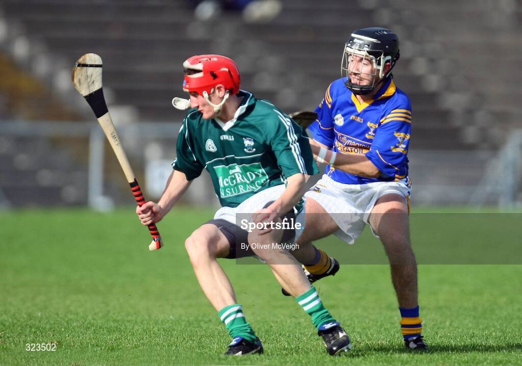 12 October 2008; Gary Flynn, Ballygalget John Mitchels, in action against Paul Breen, Keady Lamh Dhearg. AIB Ulster Club Senior Hurling Championship Semi-Final, Ballygalget John Mitchels v Keady Lamh Dhearg, Casement Park, Belfast, Co. Antrim. Picture credit: Oliver McVeigh / SPORTSFILE