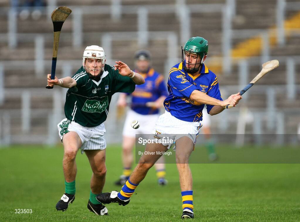 12 October 2008; Barry Breen, Keady Lamh Dhearg, in action against Barry Coulter, Ballygalget John Mitchels. AIB Ulster Club Senior Hurling Championship Semi-Final, Ballygalget John Mitchels v Keady Lamh Dhearg, Casement Park, Belfast, Co. Antrim. Picture credit: Oliver McVeigh / SPORTSFILE