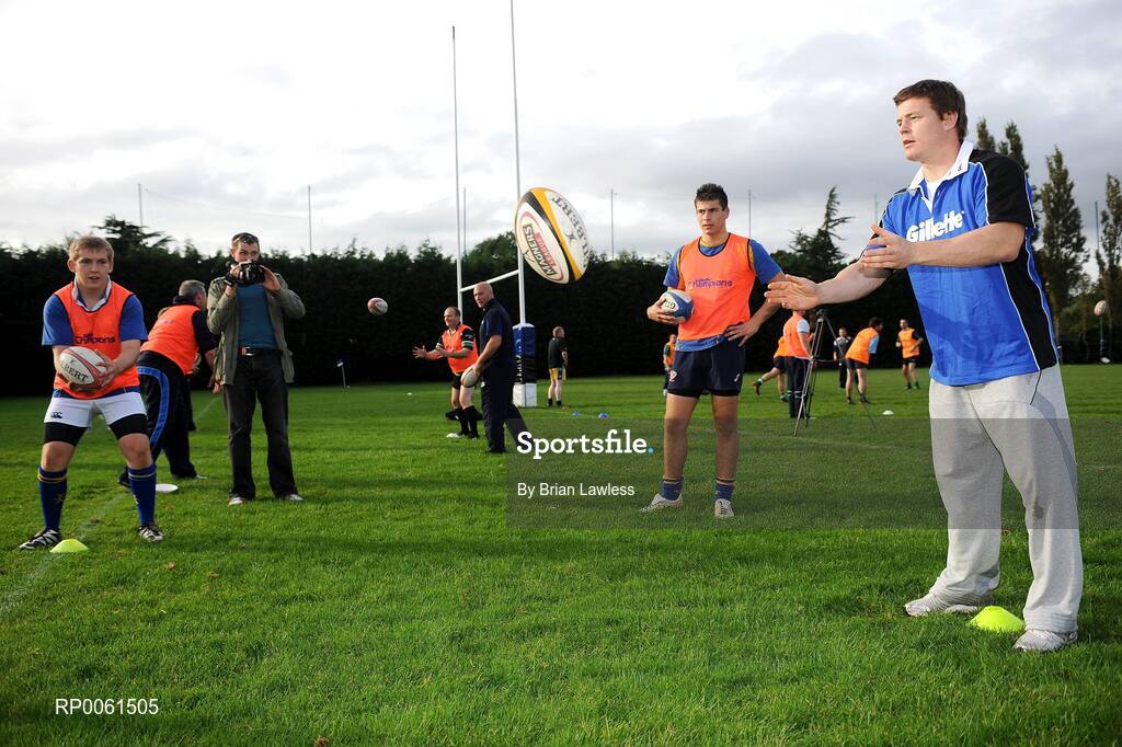 12 October 2008; RAZOR SHARP SKILLS: Irish rugby legend Brian O’Driscoll pulled on his Gillette jersey as he hosted the 2008 Gillette Fusion Rugby Coaching Clinic at Wanderers Rugby Club. The Clinic saw 45 lucky participants gather from all parts of the country to take part in an exclusive days’ coaching with the Irish Rugby Captain and Leinster star along with top Leinster coaches. To see all the action and top tips log on to www.gillettechampions.ie. Wanderers Rugby Club, Merrion Road, Ballsbridge, Dublin. Picture credit: Brian Lawless / SPORTSFILE