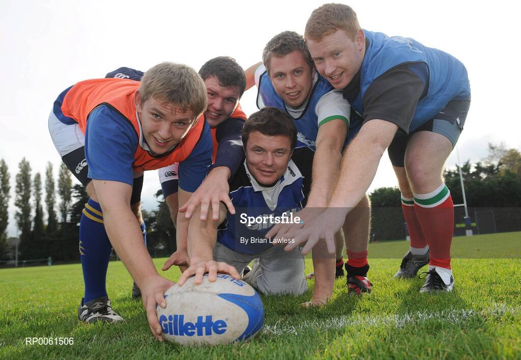 12 October 2008; RAZOR SHARP SKILLS: Irish rugby legend Brian O’Driscoll pulled on his Gillette jersey as he hosted the 2008 Gillette Fusion Rugby Coaching Clinic at Wanderers Rugby Club. The Clinic saw 45 lucky participants gather from all parts of the country to take part in an exclusive days’ coaching with the Irish Rugby Captain and Leinster star along with top Leinster coaches. To see all the action and top tips log on to www.gillettechampions.ie. At the clinic is Brian O'Driscoll with, from left, Philip Whyte, from Bangor, Jonathan Wright, from Bangor, George Tennyson, from Kilkenny, and Chris Condon, from Tralee. Wanderers Rugby Club, Merrion Road, Ballsbridge, Dublin. Picture credit: Brian Lawless / SPORTSFILE