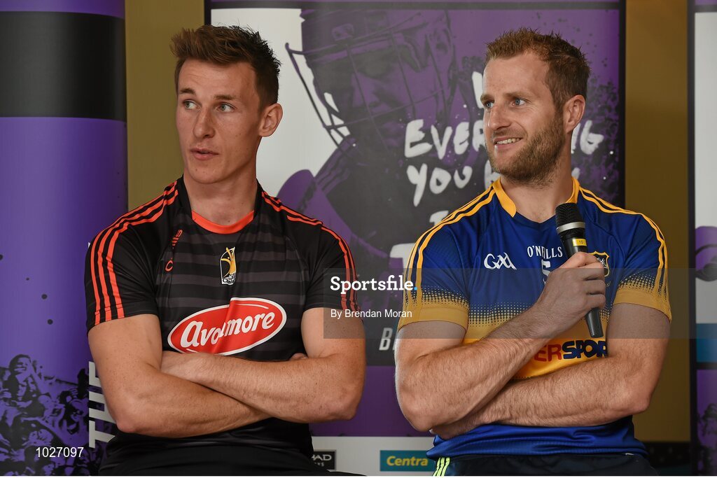 14 July 2015; In attendance at the launch of the GAA Hurling All-Ireland Senior Championship Series 2015 are Cillian Buckley, Kilkenny, left, and Kieran Bergin, Tipperary. Langtons House Hotel, Kilkenny. Picture credit: Brendan Moran / SPORTSFILE