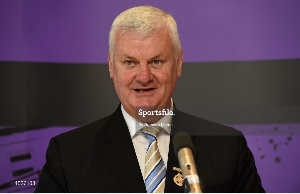 14 July 2015; In attendance at the launch of the GAA Hurling All-Ireland Senior Championship Series 2015 is Uachtarán Chumann Lúthchleas Gael Aogán Ó Fearghail. Dicksboro GAA Club, Kilkenny. Picture credit: Brendan Moran / SPORTSFILE