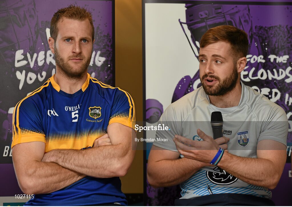 14 July 2015; In attendance at the launch of the GAA Hurling All-Ireland Senior Championship Series 2015 are, Kieran Bergin, left, Tipperary, and Noel Connors, Waterford. Dicksboro GAA Club, Kilkenny. Picture credit: Brendan Moran / SPORTSFILE