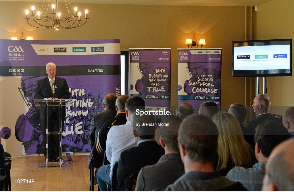 14 July 2015; In attendance at the launch of the GAA Hurling All-Ireland Senior Championship Series 2015 is Uachtarán Chumann Lúthchleas Gael Aogán Ó Fearghail. Dicksboro GAA Club, Kilkenny. Picture credit: Brendan Moran / SPORTSFILE