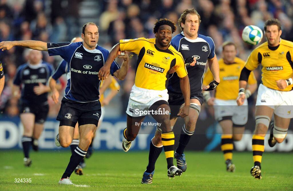 18 October 2008; Paul Sackey, London Wasps, is tackled by Girvan Dempsey, Leinster. Heineken Cup, Pool 2 Round 2, Leinster v London Wasps, RDS, Dublin. Picture credit: Pat Murphy / SPORTSFILE