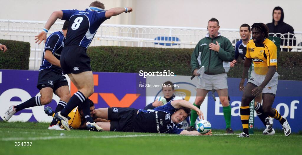 18 October 2008; Brian O'Driscoll, Leinster, goes over for his side's first try. Heineken Cup, Pool 2 Round 2, Leinster v London Wasps, RDS, Dublin. Picture credit: Stephen McCarthy / SPORTSFILE