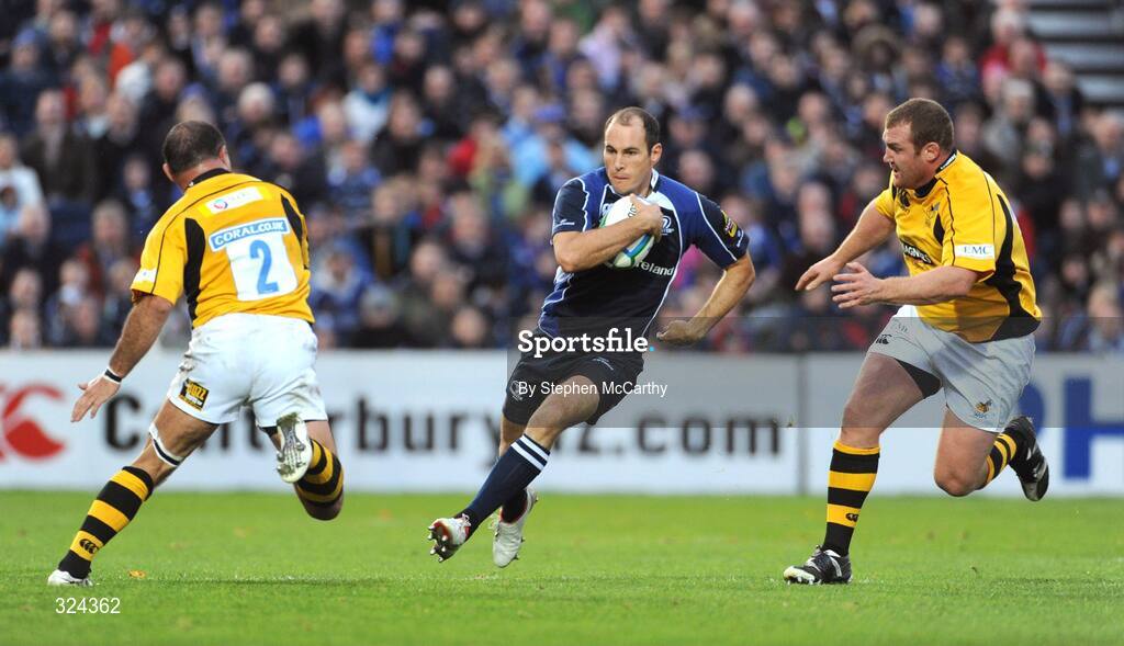 18 October 2008; Girvan Dempsey, Leinster, in action against Tim Payne and Raphael Ibanez, left, London Wasps. Heineken Cup, Pool 2 Round 2, Leinster v London Wasps, RDS, Dublin. Picture credit: Stephen McCarthy / SPORTSFILE