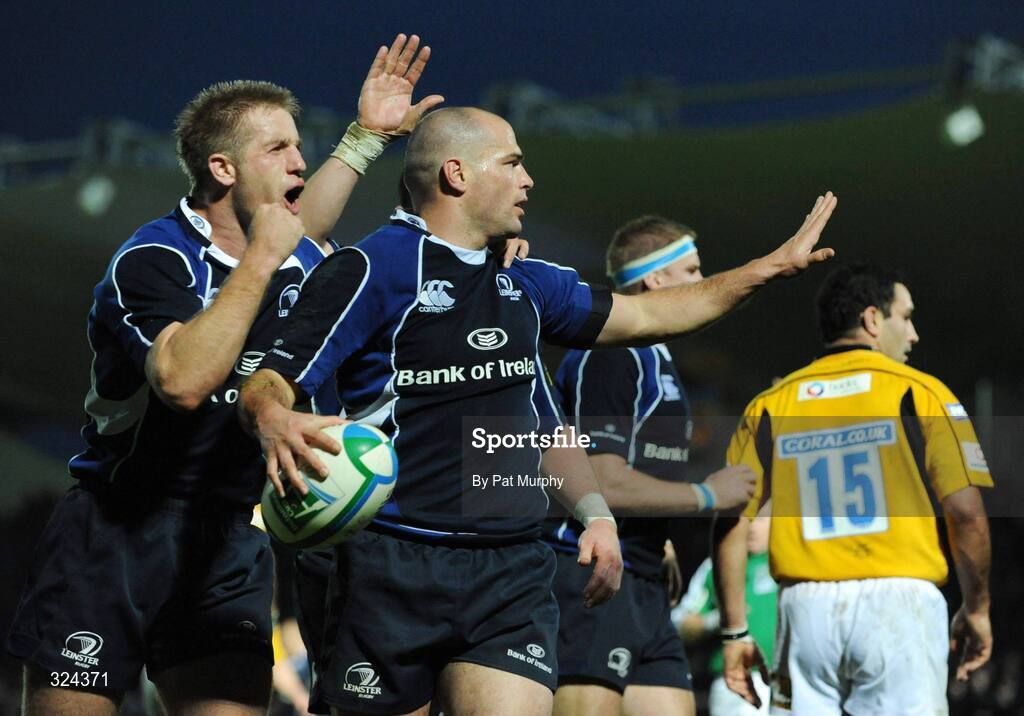 18 October 2008; Leinster's Felipe Contepomi celebrates after scoring his side's fourth try with team-mate Luke Fitzgerald, left. Heineken Cup, Pool 2 Round 2, Leinster v London Wasps, RDS, Dublin. Picture credit: Pat Murphy / SPORTSFILE