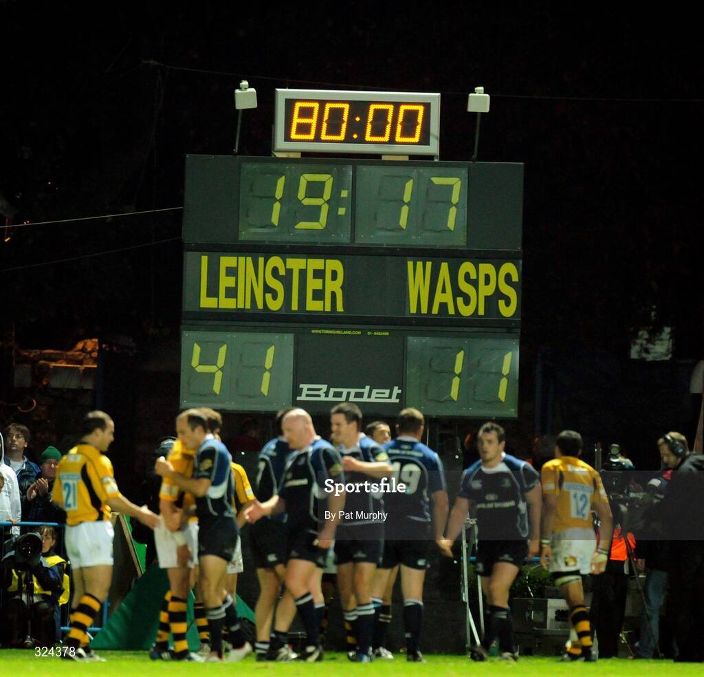 18 October 2008; A general view of the scoreboard at the final whistle. Heineken Cup, Pool 2 Round 2, Leinster v London Wasps, RDS, Dublin. Picture credit: Pat Murphy / SPORTSFILE