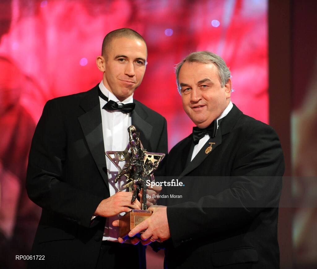 17 October 2008; John Keane of Westmeath is presented with his GAA All-Star award by Nickey Brennan, GAA President, during the 2008 GAA All-Stars sponsored by Vodafone. Citywest Hotel, Conference, Leisure & Golf Resort, Dublin. Picture credit: Brendan Moran / SPORTSFILE