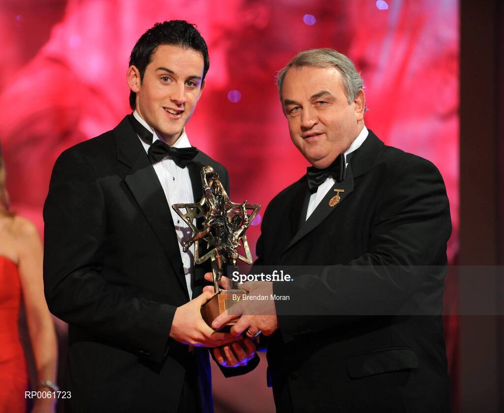 17 October 2008; Davy Harte of Tyrone is presented with his GAA All-Star award by Nickey Brennan, GAA President, during the 2008 GAA All-Stars sponsored by Vodafone. Citywest Hotel, Conference, Leisure & Golf Resort, Dublin. Picture credit: Brendan Moran / SPORTSFILE