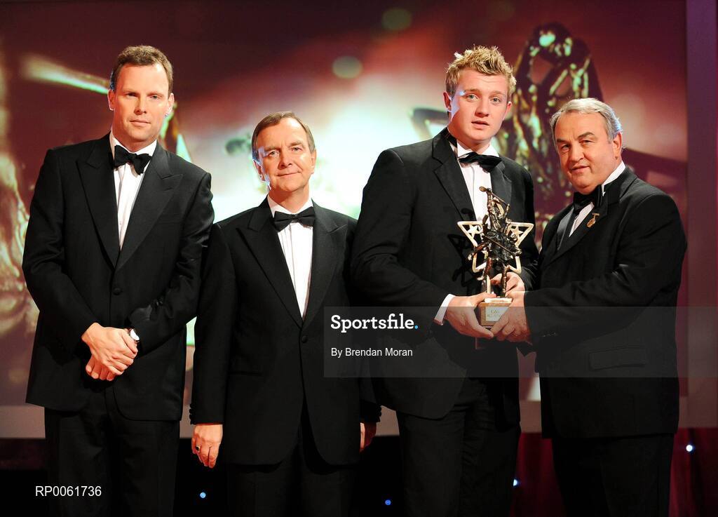 17 October 2008; Joe Canning of Galway is presented with his GAA All-Star award by Nickey Brennan, GAA President, in the company of Minister for Arts, Sport and Tourism, Martin Cullen T.D., and Charles Butterworth, CEO Vodafone Ireland, left, during the 2008 GAA All-Stars sponsored by Vodafone. Citywest Hotel, Conference, Leisure & Golf Resort, Dublin. Picture credit: Brendan Moran / SPORTSFILE