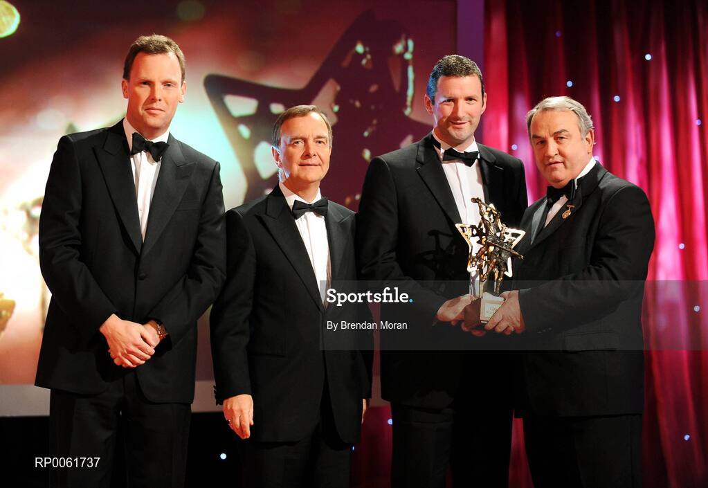 17 October 2008; Brendan Cummins of Tipperary is presented with his GAA All-Star award by Nickey Brennan, GAA President, in the company of Minister for Arts, Sport and Tourism, Martin Cullen T.D., and Charles Butterworth, CEO Vodafone Ireland, left, during the 2008 GAA All-Stars sponsored by Vodafone. Citywest Hotel, Conference, Leisure & Golf Resort, Dublin. Picture credit: Brendan Moran / SPORTSFILE