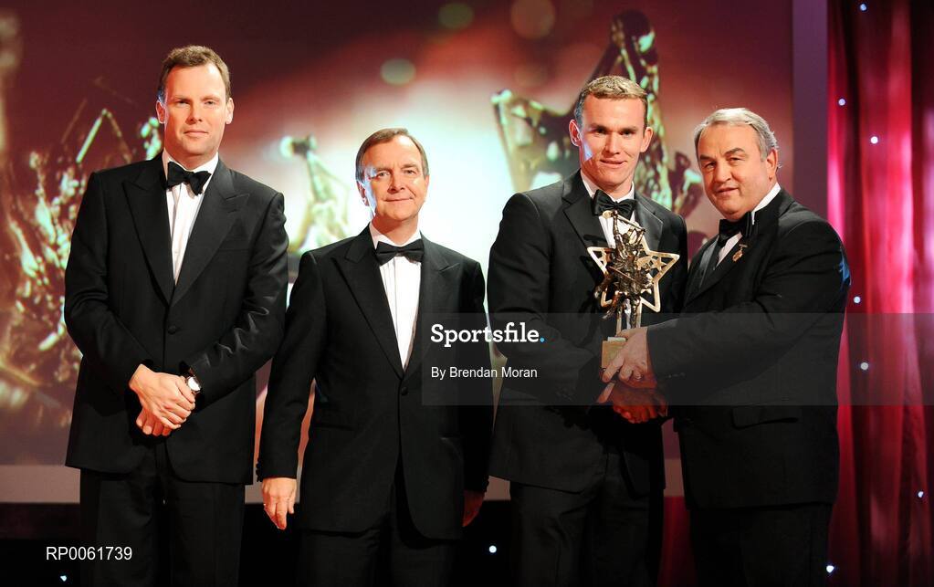 17 October 2008; Noel Hickey of Kilkenny is presented with his GAA All-Star award by Nickey Brennan, GAA President, in the company of Minister for Arts, Sport and Tourism, Martin Cullen T.D., and Charles Butterworth, CEO Vodafone Ireland, left, during the 2008 GAA All-Stars sponsored by Vodafone. Citywest Hotel, Conference, Leisure & Golf Resort, Dublin. Picture credit: Brendan Moran / SPORTSFILE