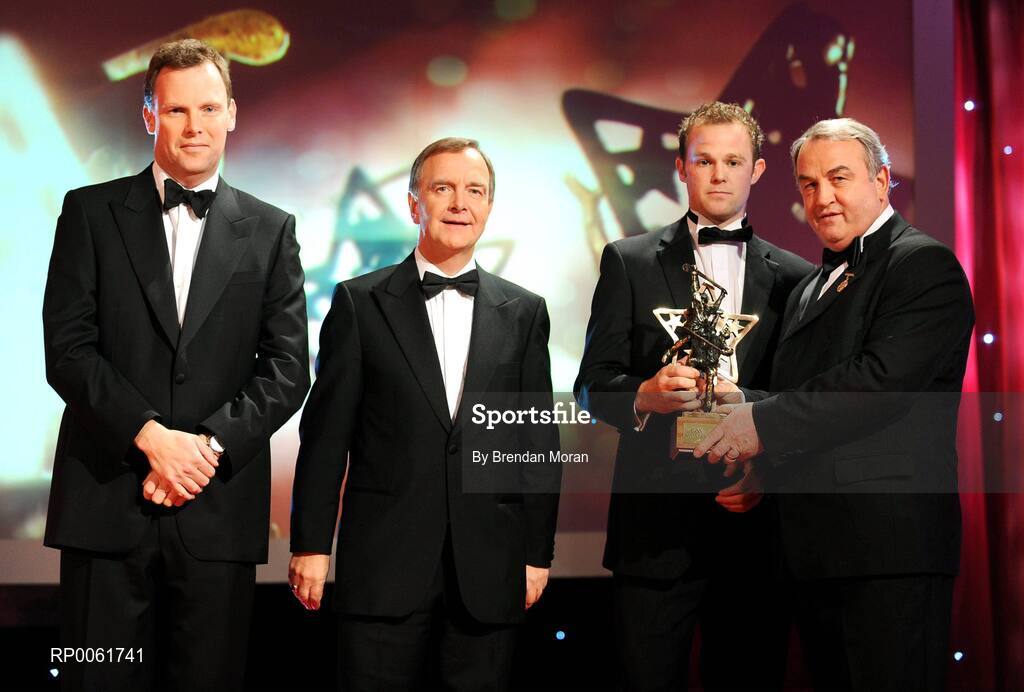 17 October 2008; Tommy Walsh of Kilkenny is presented with his GAA All-Star award by Nickey Brennan, GAA President, in the company of Minister for Arts, Sport and Tourism, Martin Cullen T.D., and Charles Butterworth, CEO Vodafone Ireland, left, during the 2008 GAA All-Stars sponsored by Vodafone. Citywest Hotel, Conference, Leisure & Golf Resort, Dublin. Picture credit: Brendan Moran / SPORTSFILE