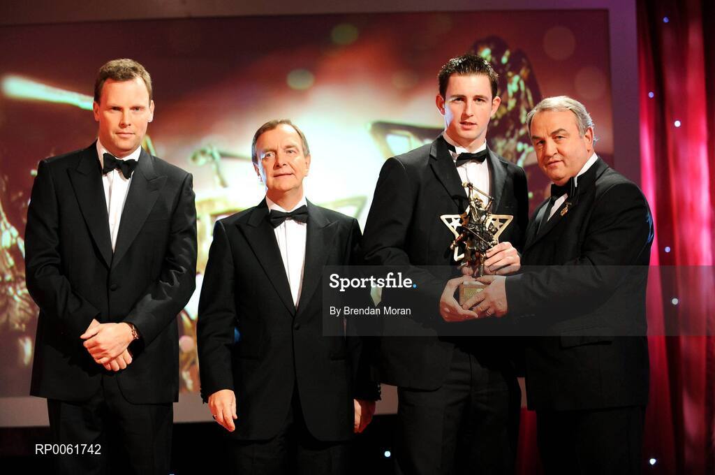 17 October 2008; Conor O'Mahony of Tipperary is presented with his GAA All-Star award by Nickey Brennan, GAA President, in the company of Minister for Arts, Sport and Tourism, Martin Cullen T.D., and Charles Butterworth, CEO Vodafone Ireland, left, during the 2008 GAA All-Stars sponsored by Vodafone. Citywest Hotel, Conference, Leisure & Golf Resort, Dublin. Picture credit: Brendan Moran / SPORTSFILE