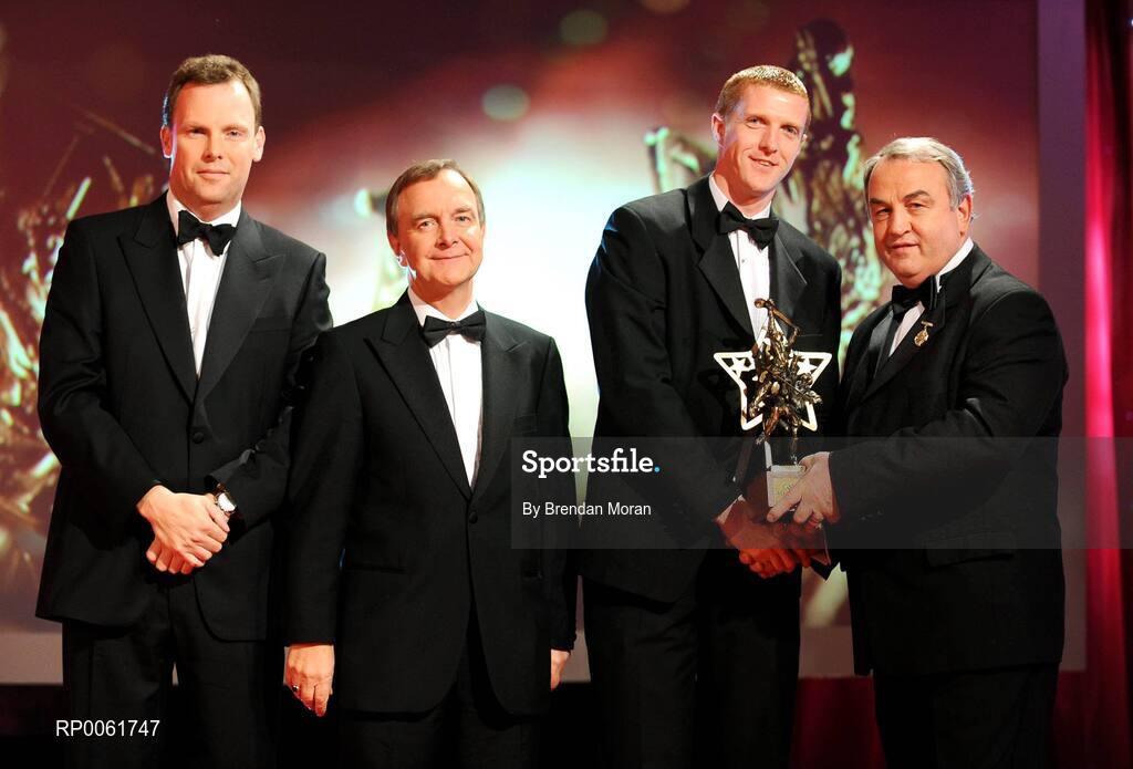 17 October 2008; Henry Shefflin of Kilkenny is presented with his GAA All-Star award by Nickey Brennan, GAA President, in the company of Minister for Arts, Sport and Tourism, Martin Cullen T.D., and Charles Butterworth, CEO Vodafone Ireland, left, during the 2008 GAA All-Stars sponsored by Vodafone. Citywest Hotel, Conference, Leisure & Golf Resort, Dublin. Picture credit: Brendan Moran / SPORTSFILE