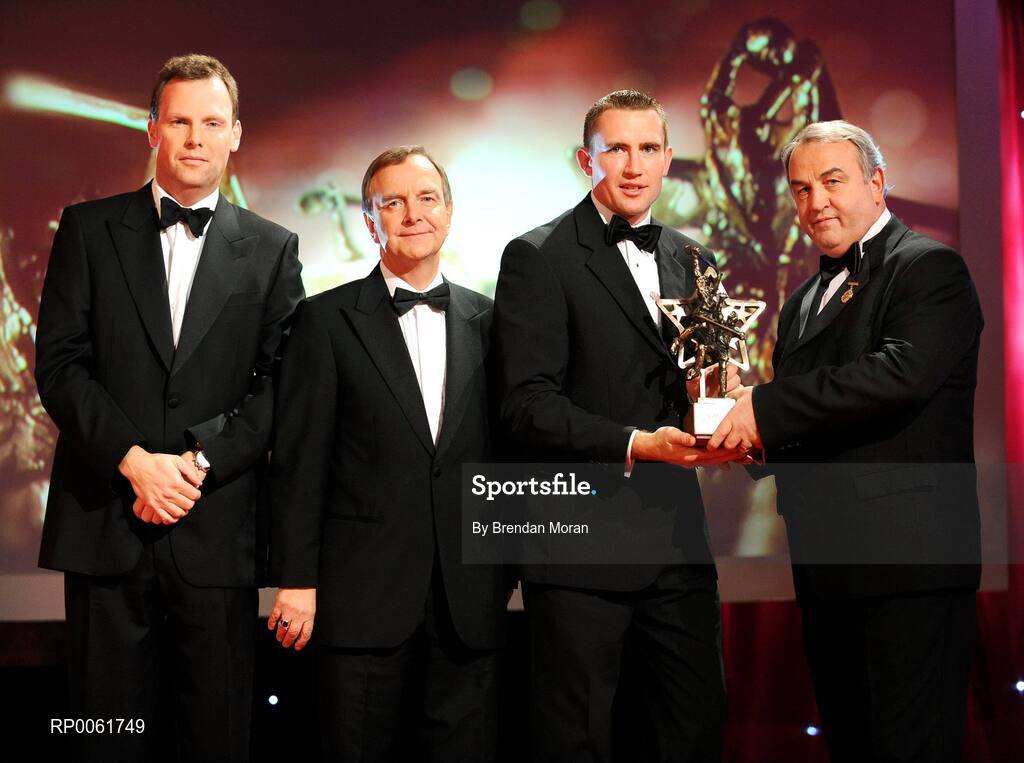 17 October 2008; Eddie Brennan of Kilkenny is presented with his GAA All-Star award by Nickey Brennan, GAA President, in the company of Minister for Arts, Sport and Tourism, Martin Cullen T.D., and Charles Butterworth, CEO Vodafone Ireland, left, during the 2008 GAA All-Stars sponsored by Vodafone. Citywest Hotel, Conference, Leisure & Golf Resort, Dublin. Picture credit: Brendan Moran / SPORTSFILE
