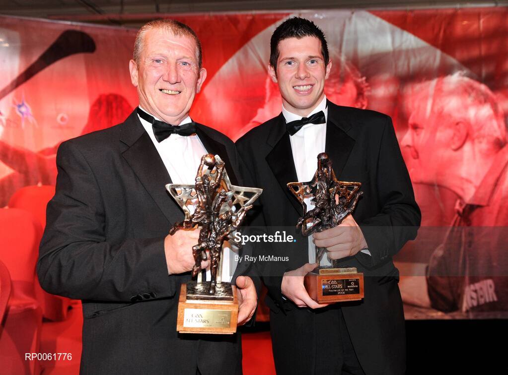 17 October 2008; Vodafone GAA All-Star and footballer of the year Sean Cavanagh with his father Teddy during the GAA All-Stars Awards 2008 Sponsored by Vodafone. Citywest Hotel, Conference, Leisure & Golf Resort, Dublin. Picture credit: Ray McManus / SPORTSFILE