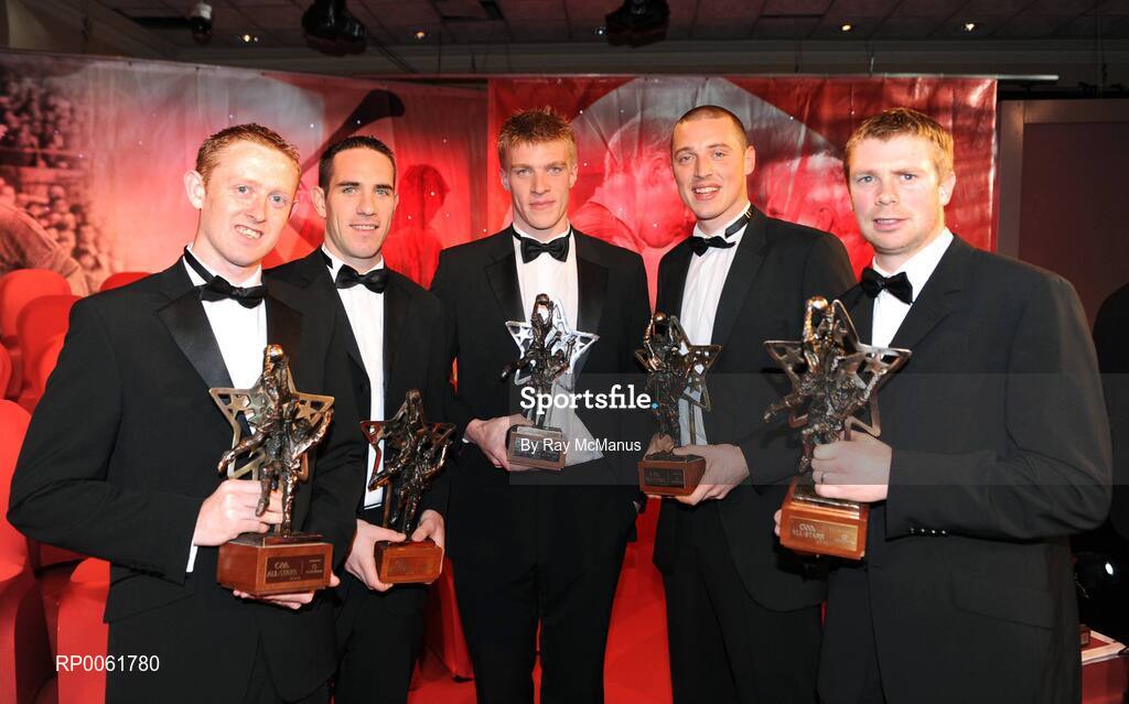 17 October 2008; Kerry footballers and Vodafone GAA All-Star award winners, from left, Colm Cooper, Declan O'Sullivan, Tommy Walsh, Young Footballer of the Year, Kieran Donaghy and Tomas O Se during the GAA All-Stars Awards 2008 Sponsored by Vodafone. Citywest Hotel, Conference, Leisure & Golf Resort, Dublin. Picture credit: Ray McManus / SPORTSFILE
