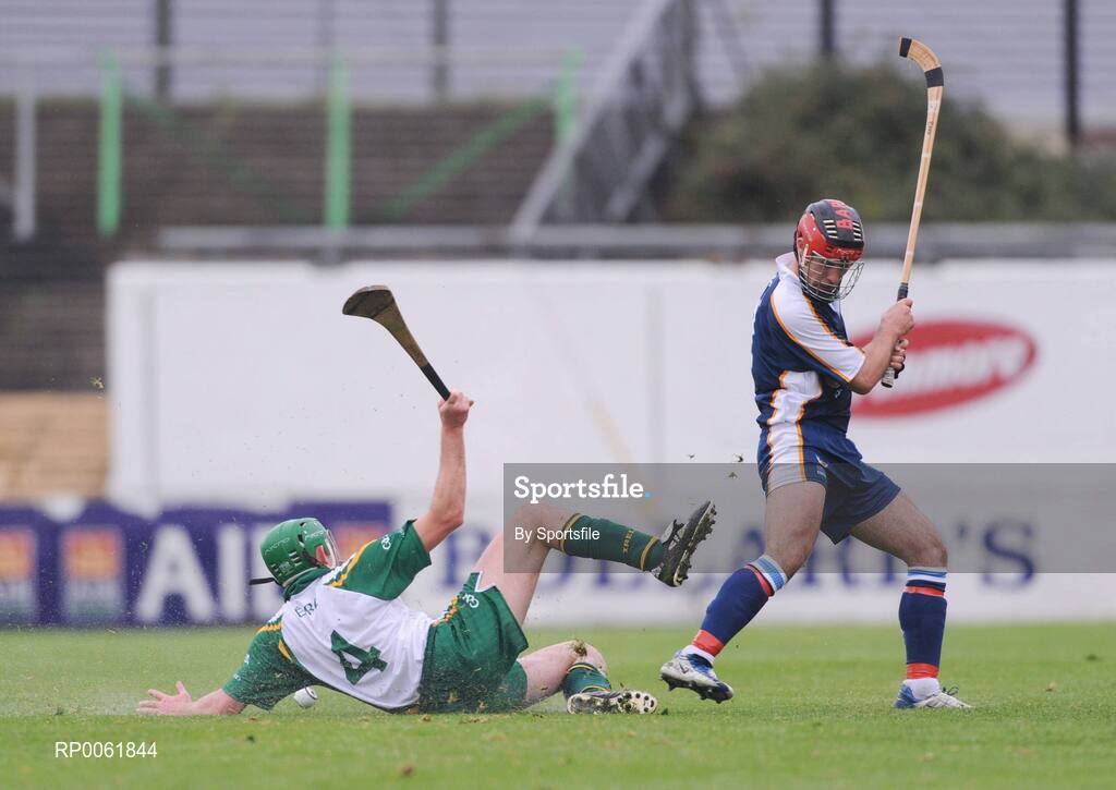 18 October 2008; Eddie Brennan, Ireland, in action against John Barr, Scotland. Senior Men's Shinty International, Ireland v Scotland, Nowlan Park, Kilkenny. Photo by Sportsfile