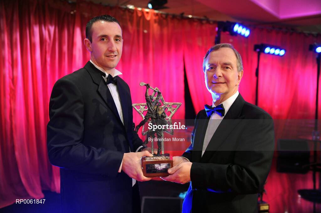 17 October 2008; GAA All-Star Hurler of the Year Eoin Larkin of Kilkenny with Minister for Arts, Sport and Tourism, Martin Cullen T.D., during the 2008 GAA All-Stars sponsored by Vodafone. Citywest Hotel, Conference, Leisure & Golf Resort, Dublin. Picture credit: Brendan Moran / SPORTSFILE