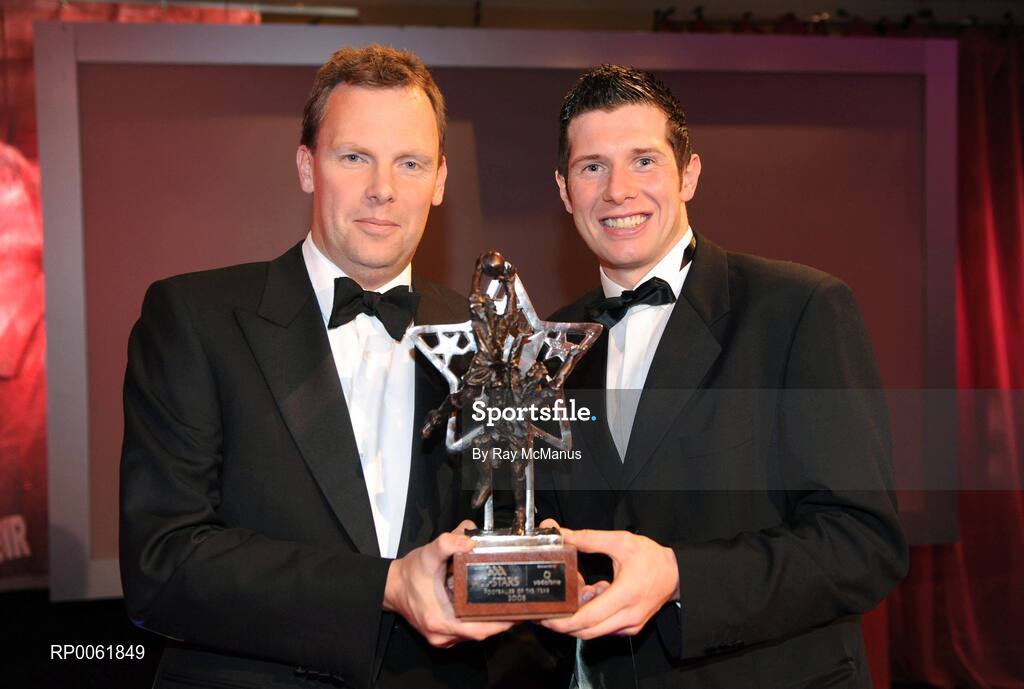 17 October 2008; GAA All-Star Footballer of the Year Sean Cavanagh of Tyrone with Charles Butterworth, CEO, Vodafone Ireland, during the 2008 GAA All-Stars sponsored by Vodafone. Citywest Hotel, Conference, Leisure & Golf Resort, Dublin. Picture credit: Ray McManus / SPORTSFILE