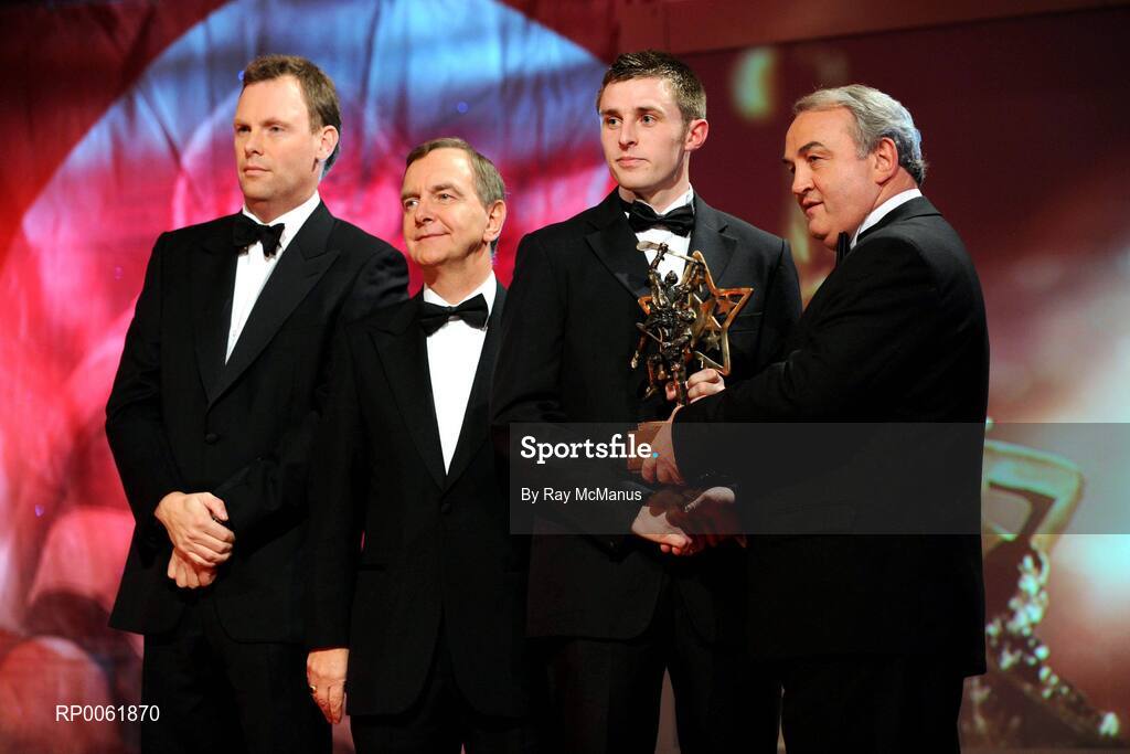 17 October 2008; Shane McGrath of Tipperary is presented with his GAA All-Star award by Nickey Brennan, GAA President, in the company of Minister for Arts, Sport and Tourism, Martin Cullen T.D., and Charles Butterworth, CEO Vodafone Ireland, left, during the 2008 GAA All-Stars sponsored by Vodafone. Citywest Hotel, Conference, Leisure & Golf Resort, Dublin. Picture credit: Ray McManus / SPORTSFILE
