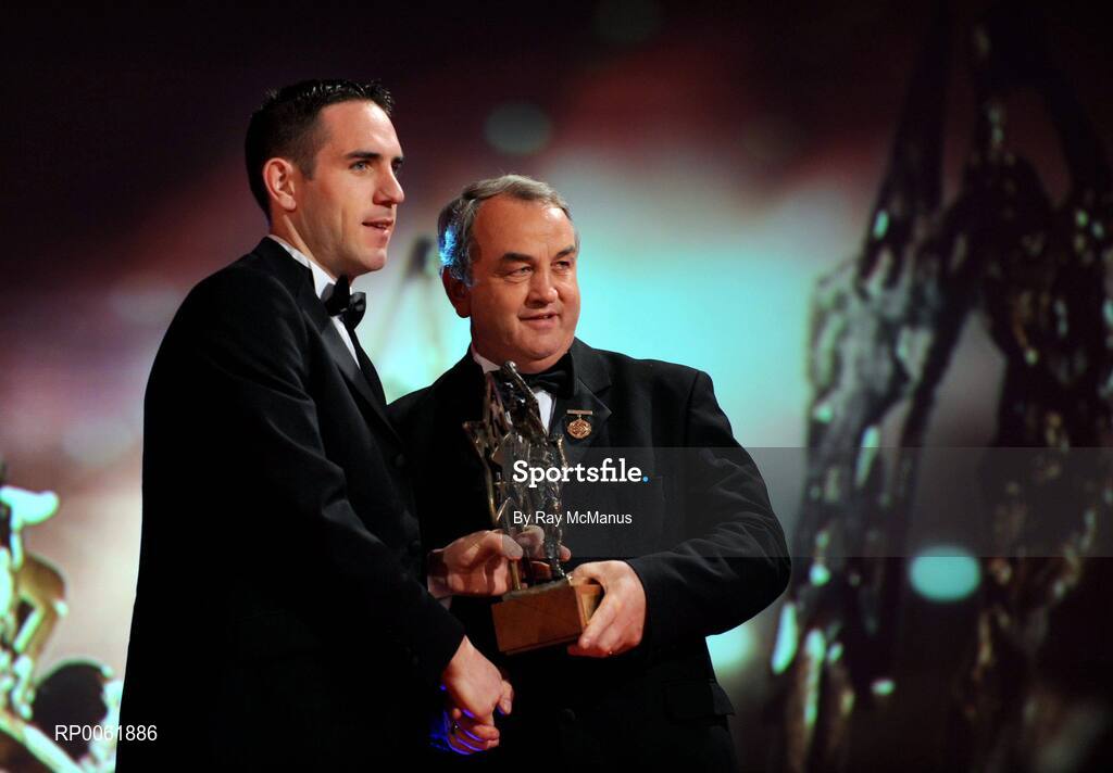 17 October 2008; Declan O'Sullivan of Kerry is presented with his GAA All-Star award by Nickey Brennan, GAA President, during the 2008 GAA All-Stars sponsored by Vodafone. Citywest Hotel, Conference, Leisure & Golf Resort, Dublin. Picture credit: Ray McManus / SPORTSFILE