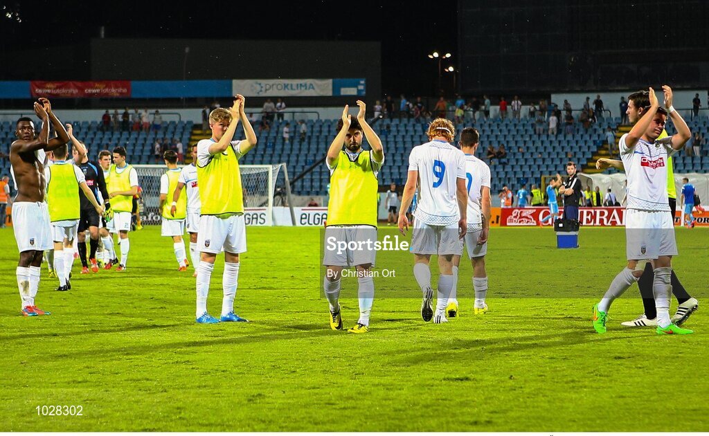 16 July 2015; UCD players after the fnal whistle. UEFA Europa League, 2nd Qualifying Round, 1st Leg, Slovan Bratislava v UCD. Štadión Pasienky, Bratislava, Slovakia. Picture credit: Christian Ort / SPORTSFILE