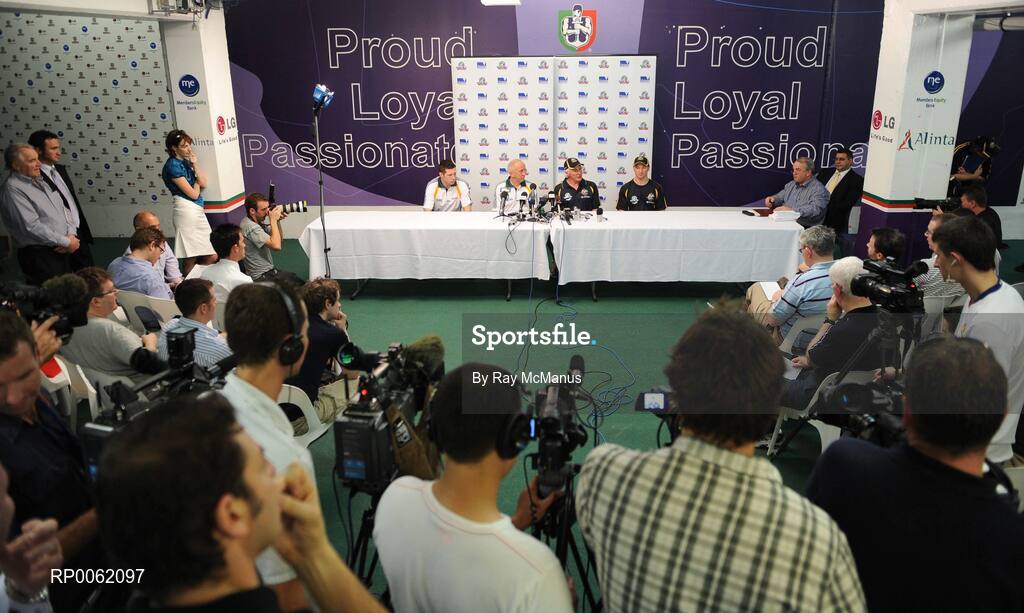 23 October 2008; Irish captain Sean Cavanagh, manager Sean Boylan, Australian manager Mick Malthouse and the  Australian captain Brent Harvey at a press conference in advance of the Australia v Ireland International Rules game. 2008 International Rules tour, Subacio Oval, Perth, Australia. Picture credit: Ray McManus / SPORTSFILE