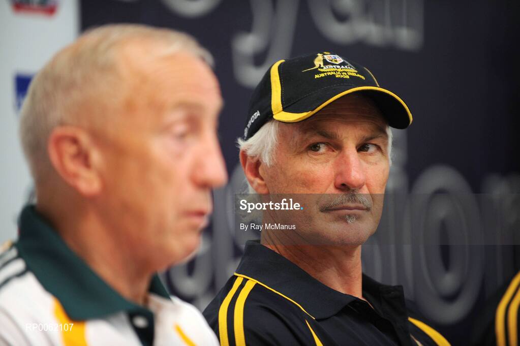 23 October 2008; Australian manager Mick Malthouse listens to the Irish manager Sean Boylan during a press conference in advance of the Australia v Ireland International Rules game. 2008 International Rules tour, Subacio Oval, Perth, Australia. Picture credit: Ray McManus / SPORTSFILE