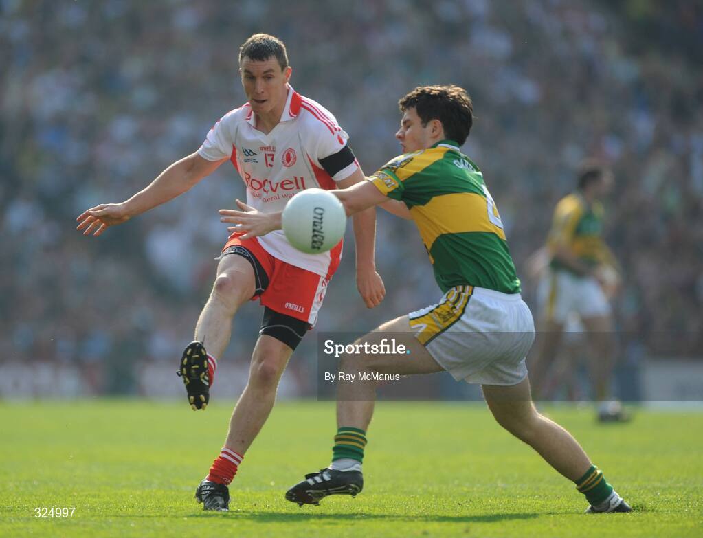 21 September 2008; Tommy McGuigan, Tyrone, in action against Padraig Reidy, Kerry. GAA Football All-Ireland Senior Championship Final, Kerry v Tyrone, Croke Park, Dublin. Picture credit: Ray McManus / SPORTSFILE