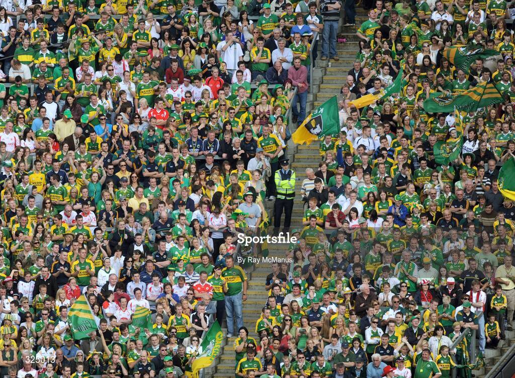 21 September 2008; Kerry and Tyrone supporters watch the game. GAA Football All-Ireland Senior Championship Final, Kerry v Tyrone, Croke Park, Dublin. Picture credit: Ray McManus / SPORTSFILE