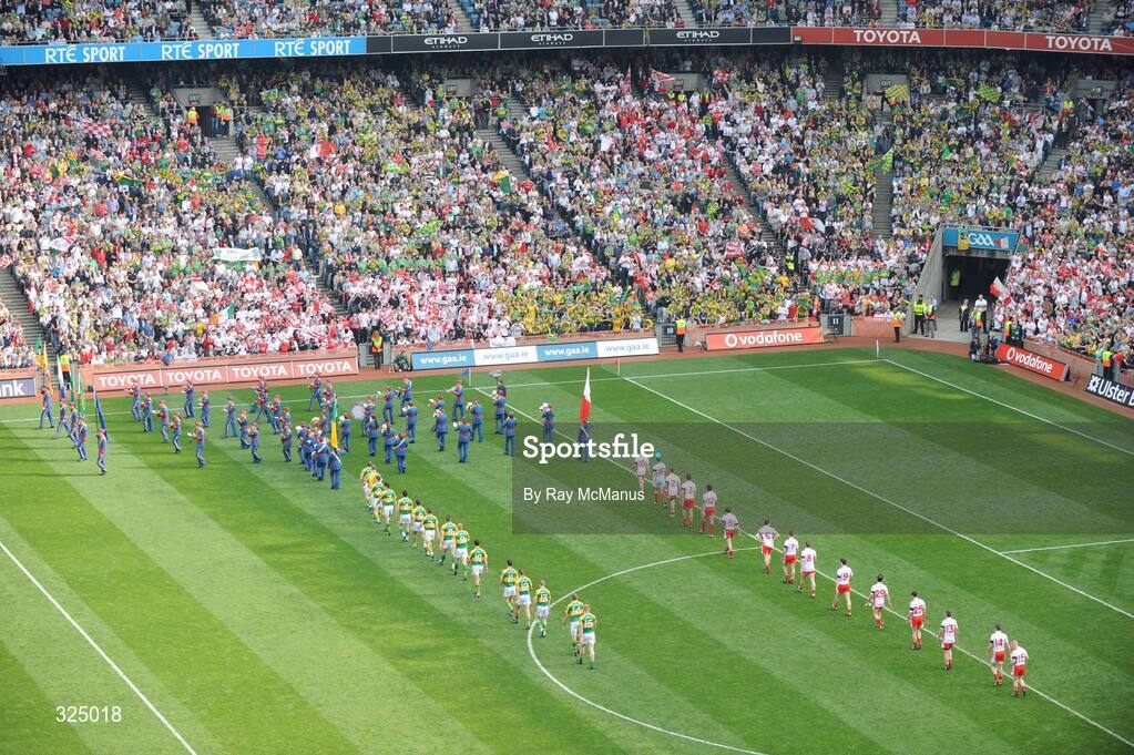 21 September 2008; A general view of the pre-match parade. GAA Football All-Ireland Senior Championship Final, Kerry v Tyrone, Croke Park, Dublin. Picture credit: Ray McManus / SPORTSFILE