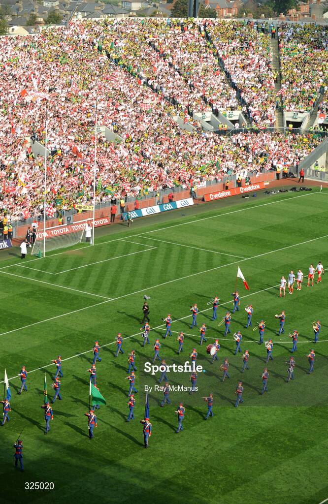 21 September 2008; The Artane Band leads the teams during the pre-match parade. GAA Football All-Ireland Senior Championship Final, Kerry v Tyrone, Croke Park, Dublin. Picture credit: Ray McManus / SPORTSFILE