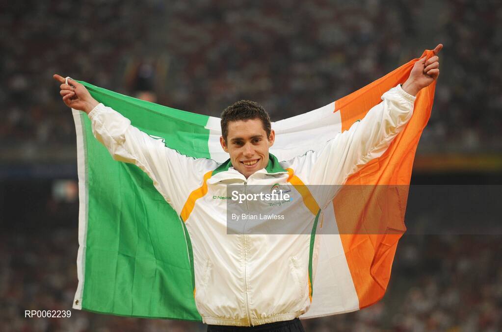 16 September 2008; Ireland's Jason Smyth, from Eglinton, Co. Derry, makes his way to the podium to receive his Gold medal after winning the Men's 200m -T13 Final. Smyth won his second gold of these Paralympic games in a World record time of 21.43 seconds, his first coming in the Men's 100m T13 Final also in a world record time of 10.62. Beijing Paralympic Games 2008, Men's 200m -T13, Final, National Stadium, Olympic Green, Beijing, China. Picture credit: Brian Lawless / SPORTSFILE